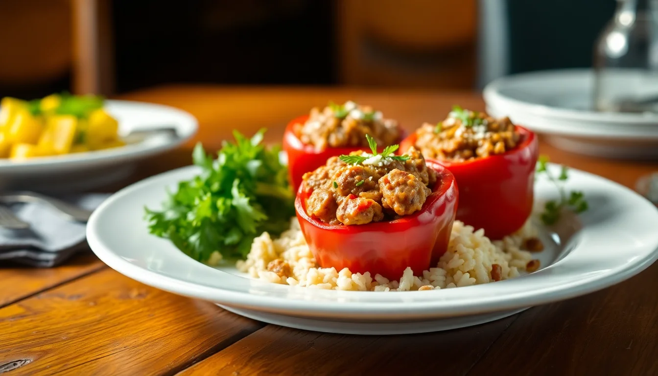 Easy Stuffed Red Peppers with Italian Sausage and Rice