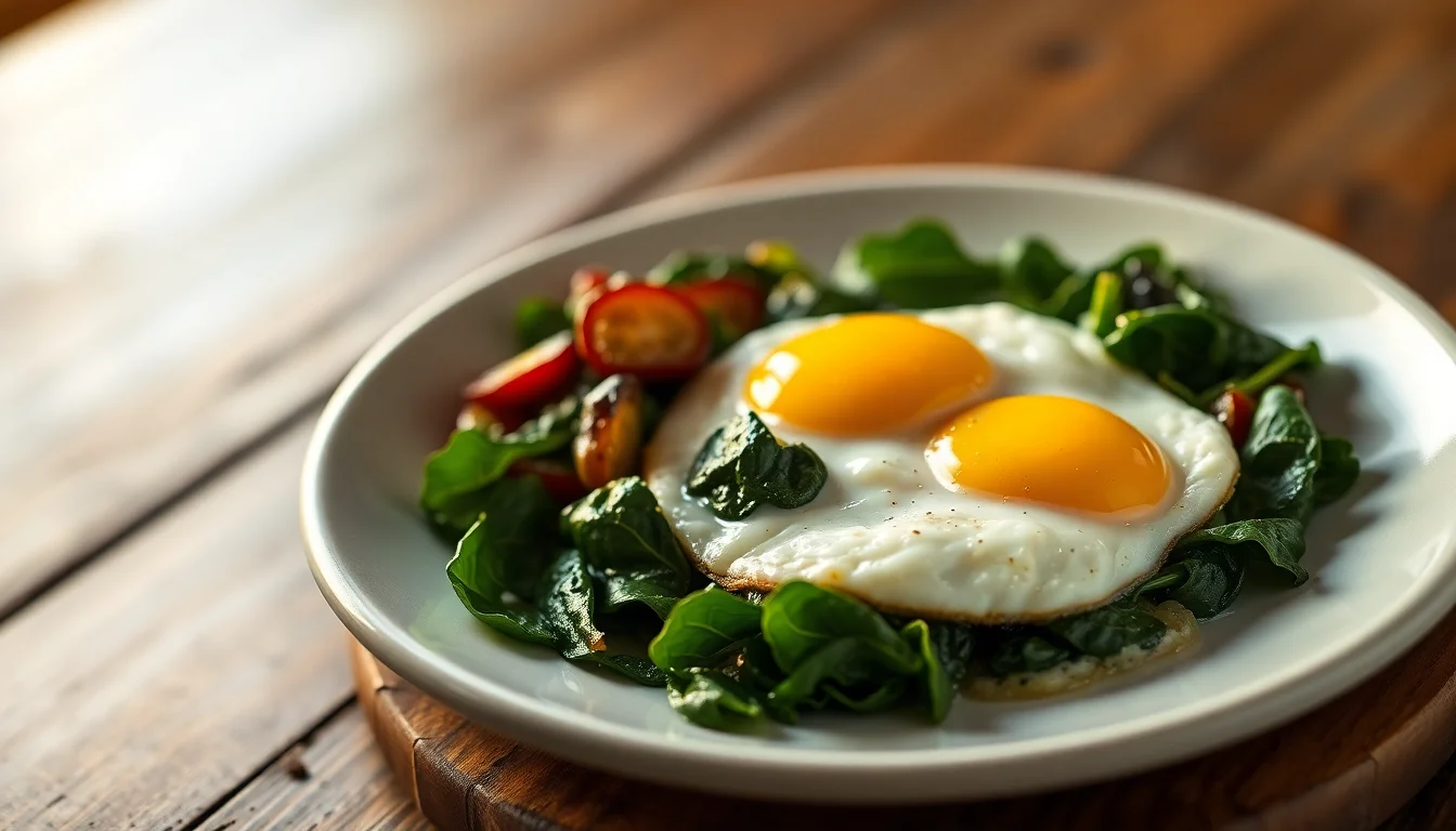 Handful of Spinach and Eggs Over Easy