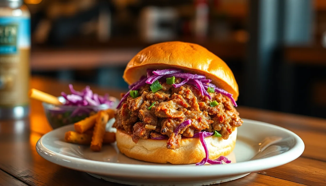 Slow Cooker Pulled Pork Sandwich with Purple Slaw
